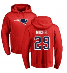 NFL Nike New England Patriots #29 Sony Michel Red Name & Number Logo Pullover Hoodie