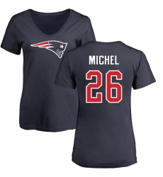 NFL Women's Nike New England Patriots #26 Sony Michel Navy Blue Name & Number Logo Slim Fit T-Shirt