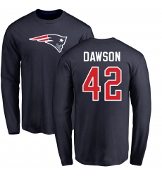 NFL Nike New England Patriots #42 Duke Dawson Navy Blue Name & Number Logo Long Sleeve T-Shirt