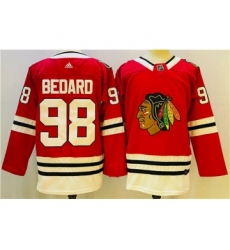 Men's Chicago Blackhawks #98 Connor Bedard Red Black Stitched Jersey