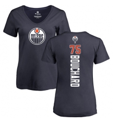 NHL Women's Adidas Edmonton Oilers #75 Evan Bouchard Navy Blue Backer Slim Fit V-Neck T-Shirt