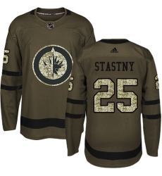 Men's Adidas Winnipeg Jets #25 Paul Stastny Authentic Green Salute to Service NHL Jersey