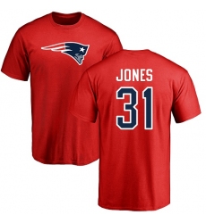NFL Nike New England Patriots #31 Jonathan Jones Red Name & Number Logo T-Shirt