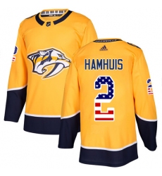 Men's Adidas Nashville Predators #2 Dan Hamhuis Authentic Gold USA Flag Fashion NHL Jersey
