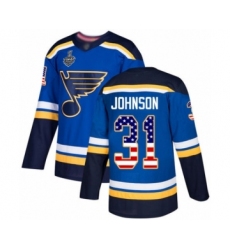 Men's St. Louis Blues #31 Chad Johnson Authentic Blue USA Flag Fashion 2019 Stanley Cup Final Bound Hockey Jersey