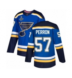 Men's St. Louis Blues #57 David Perron Authentic Royal Blue Home 2019 Stanley Cup Champions Hockey Jersey