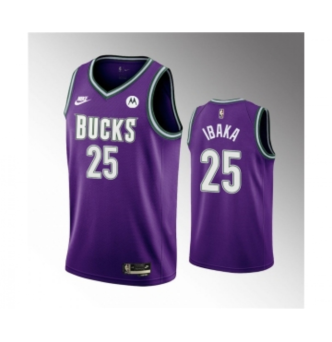 Men's Milwaukee Bucks #25 Serge Ibaka 2022-23 Purple Classic Edition Swingman Stitched Basketball Jersey
