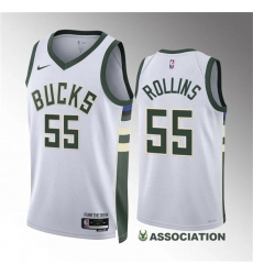 Men's Milwaukee Bucks #55 Ryan Rollins White Association Edition Stitched Basketball Jersey