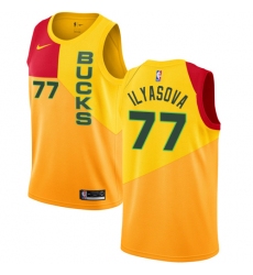 Men's Nike Milwaukee Bucks #77 Ersan Ilyasova Swingman Yellow NBA Jersey - City Edition