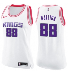 Women's Nike Sacramento Kings #88 Nemanja Bjelica Swingman White Pink Fashion NBA Jersey