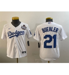 Women's Los Angeles Dodgers #21 Walker Buehler White 2024 World Series Cool Base Stitched Baseball Jersey(Run Small)