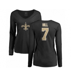 NFL Women's Nike New Orleans Saints #7 Taysom Hill Black Name & Number Logo Slim Fit Long Sleeve T-Shirt