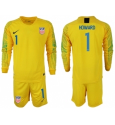 2018-19 USA 1 HOWARD Yellow Goalkeeper Long Sleeve Soccer Jersey