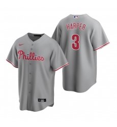 Men's Nike Philadelphia Phillies #3 Bryce Harper Gray Road Stitched Baseball Jersey