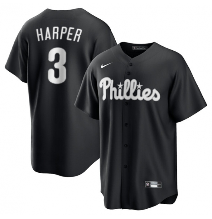 Men's Philadelphia Phillies #3 Bryce Harper Black Lights Out Limited Stitched Baseball Jersey