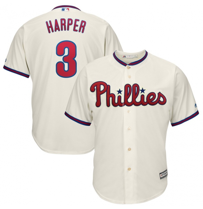 Men's Philadelphia Phillies #3 Bryce Harper Majestic Cream Alternate Official Cool Base Player Jersey