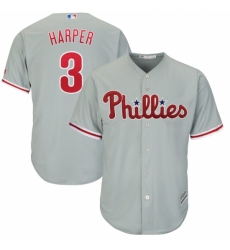 Men's Philadelphia Phillies #3 Bryce Harper Majestic Gray Official Cool Base Replica Player Jersey