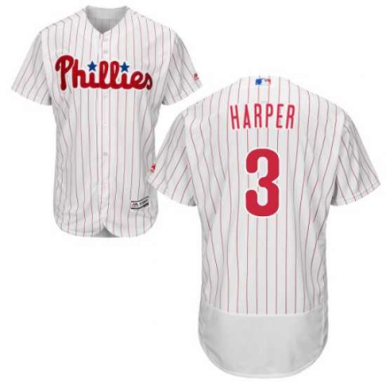 Men's Philadelphia Phillies #3 Bryce Harper White(Red Strip) Flexbase Authentic Collection Stitched MLB Jersey