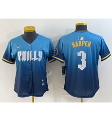 Women's Philadelphia Phillies #3 Bryce Harper Blue 2024 City Connect Limited Stitched Jersey