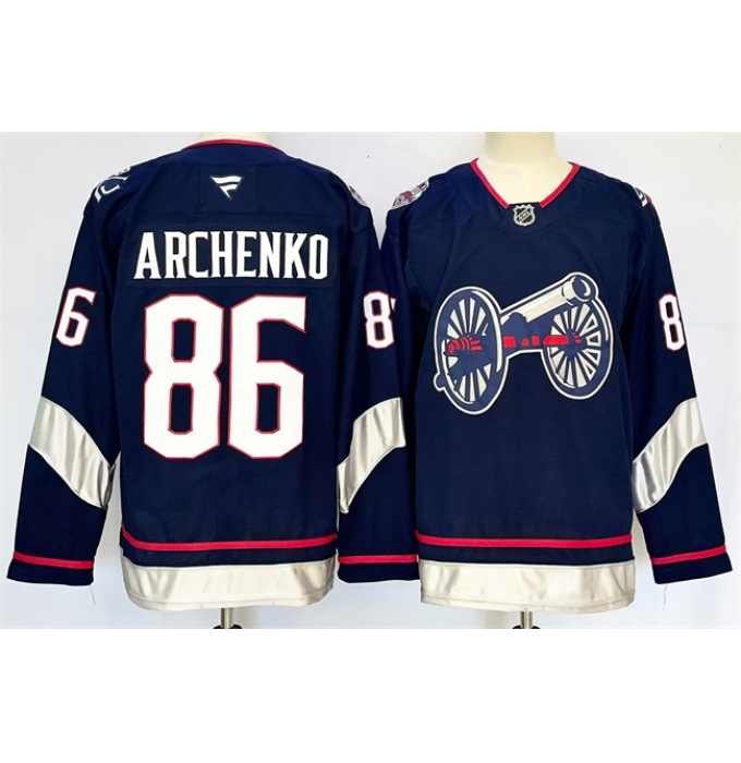 Men's Columbus Blue Jackets #86 Kirill Marchenko Navy 2024-25 With C Stitched Hockey Jersey