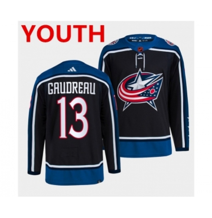 Youth Columbus Blue Jackets #13 Johnny Gaudreau Navy 2022 Reverse Retro Stitched Jersey