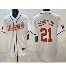 Men's Venezuela #21 Ronald Acuna Jr White 2026 World Baseball Classic Cool Base Jersey