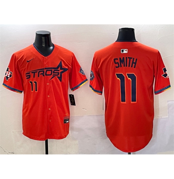 Men's Houston Astros #11 Cam Smith Orange 2025 City Connect With Texas Limited Stitched Baseball Jersey