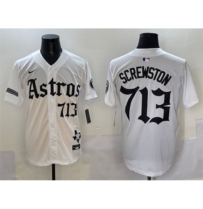 Men's Houston Astros #713 Screwston White Gothic 'Houston Born Barrio Raised' Limited Stitched Baseball Jersey