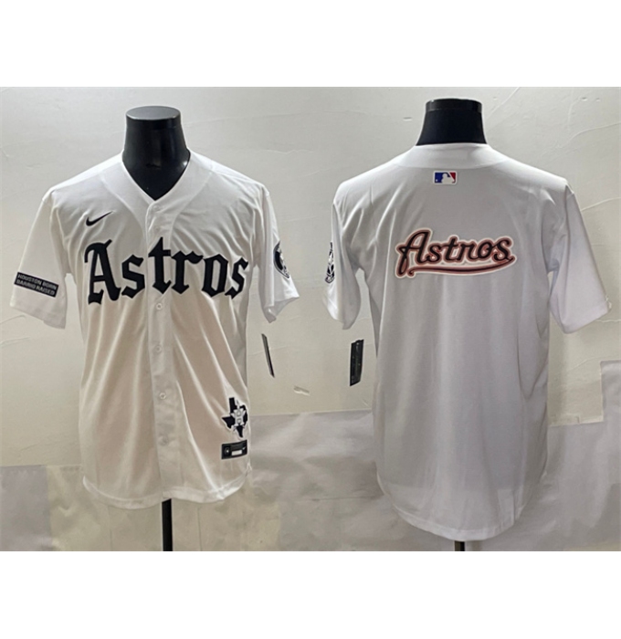 Men's Houston Astros Team Big Logo White Gothic 'Houston Born Barrio Raised' Limited Stitched Baseball Jersey