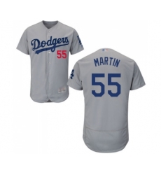 Men's Los Angeles Dodgers #55 Russell Martin Gray Alternate Flex Base Authentic Collection Baseball Jersey
