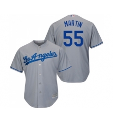 Men's Los Angeles Dodgers #55 Russell Martin Replica Grey Road Cool Base Baseball Jersey