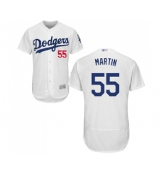 Men's Los Angeles Dodgers #55 Russell Martin White Home Flex Base Authentic Collection Baseball Jersey