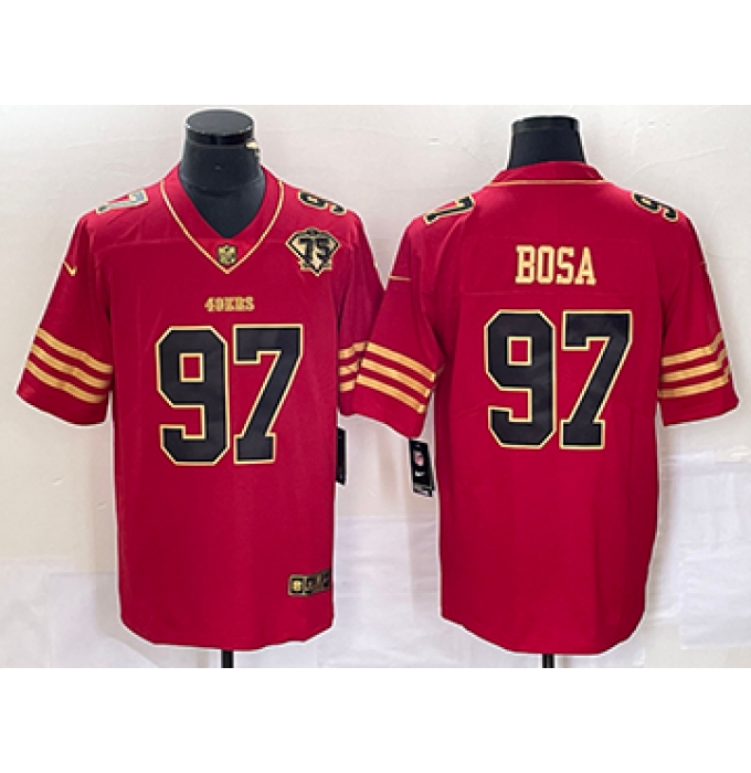 Men's Nike San Francisco 49ers #97 Nick Bosa Red 75th Golden Edition Stitched Limited Jersey