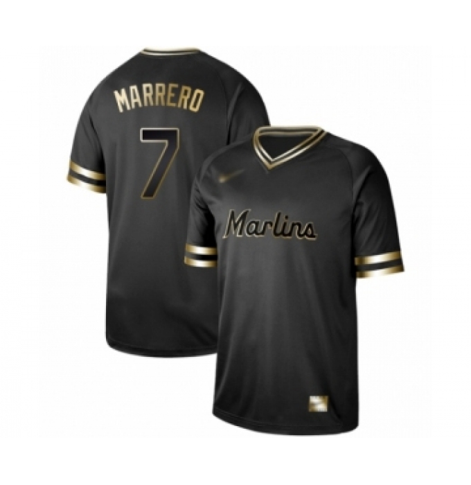 Men's Miami Marlins #7 Deven Marrero Authentic Black Gold Fashion Baseball Jersey