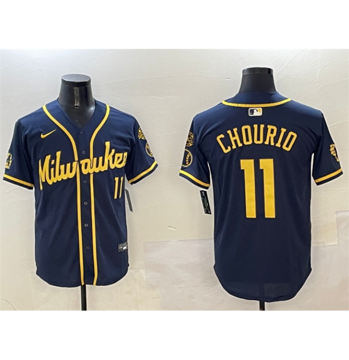 Men's Milwaukee Brewers #11 Jackson Chourio Navy With Home Limited Stitched Baseball Jersey