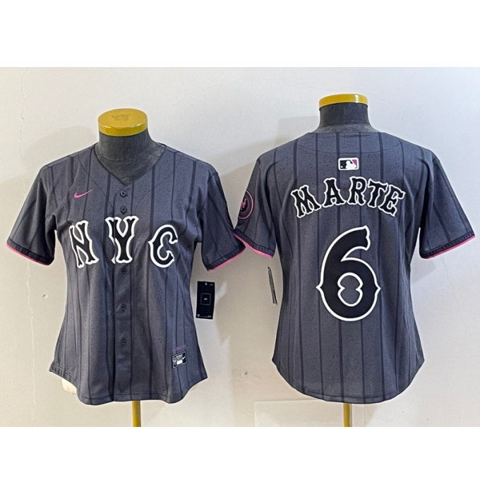 Women's New York Mets #6 Starling Marte Gray 2024 City Connect Cool Base Stitched Jersey