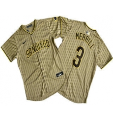 Men's San Diego Padres #3 Jackson Merrill Khaki Pinstripe Limited Stitched Jersey