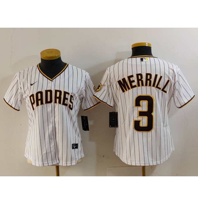 Women's San Diego Padres #3 Jackson Merrill White Cool Base Stitched Jersey