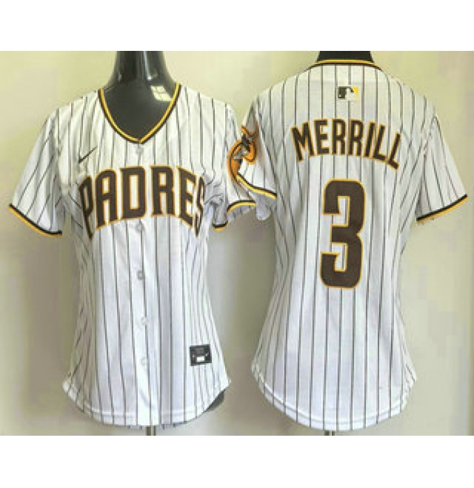 Women's San Diego Padres #3 Jackson Merrill White Pinstripe Limited Stitched Jersey