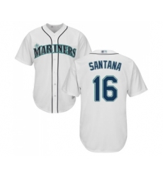 Men's Seattle Mariners #16 Domingo Santana Replica White Home Cool Base Baseball Jersey