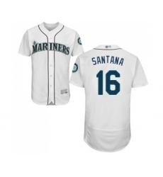 Men's Seattle Mariners #16 Domingo Santana White Home Flex Base Authentic Collection Baseball Jersey