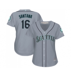 Women's Seattle Mariners #16 Domingo Santana Replica Grey Road Cool Base Baseball Jersey