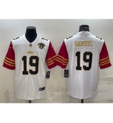 Men's San Francisco 49ers #19 Deebo Samuel White Gold Edition With 75TH Patch Limited Stitched Football Jersey