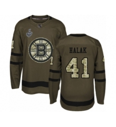 Men's Boston Bruins #41 Jaroslav Halak Authentic Green Salute to Service 2019 Stanley Cup Final Bound Hockey Jersey