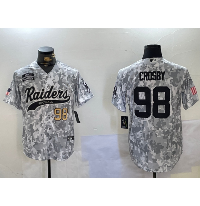 Men's Las Vegas Raiders #98 Maxx Crosby 2024 Arctic Camo Salute To Service Stitched Baseball Jerseys