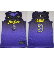 Men's Los Angeles Lakers #3 Anthony Davis Purple 2024 Stitched Basketball Jersey