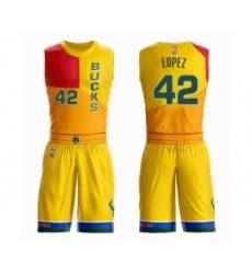 Men's Milwaukee Bucks #42 Robin Lopez Swingman Yellow Basketball Suit Jersey - City Edition