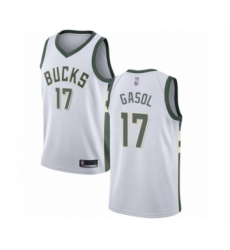 Men's Milwaukee Bucks #17 Pau Gasol Authentic White Basketball Jersey - Association Edition