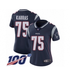 Women's New England Patriots #75 Ted Karras Navy Blue Team Color Vapor Untouchable Limited Player 100th Season Football Jersey