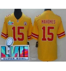 Men's Kansas City Chiefs #15 Patrick Mahomes Limited Yellow Inverted Super Bowl LVII Vapor Jersey